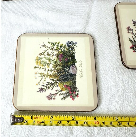 Pimpernel De Luxe Garden Herbs Coasters Set of 5 Garlic Rosemary Thyme Cork 4” - Picture 9 of 10